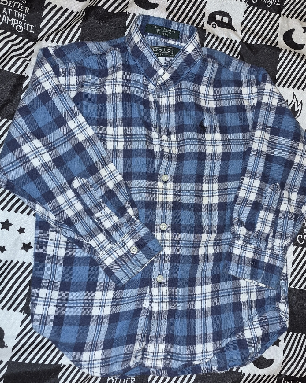 Polo by Ralph Lauren kids vintage 100% cotton Blue Plaid Button-Down Shirt